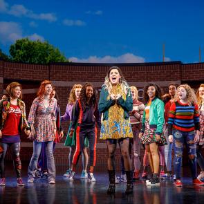 Pictured: Barrett Wilbert Weed (Janis Sarkisian) and the Company of Mean Girls  Credit: © 2018 Joan Marcus 