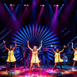 Zurin Villanueva performing "Higher" as ‘Tina Turner’ and the cast of the North American touring production of TINA – THE TINA TURNER MUSICAL. Photo by Evan Zimmerman for MurphyMade, 2022.