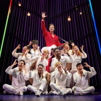 Nick Fradiani as 'Neil - Then' (center) and 'The Noise' in A Beautiful Noise: The Neil Diamond Musical. Photo credit Jeremy Daniel