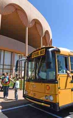 School Bus in front of ASU Gammage